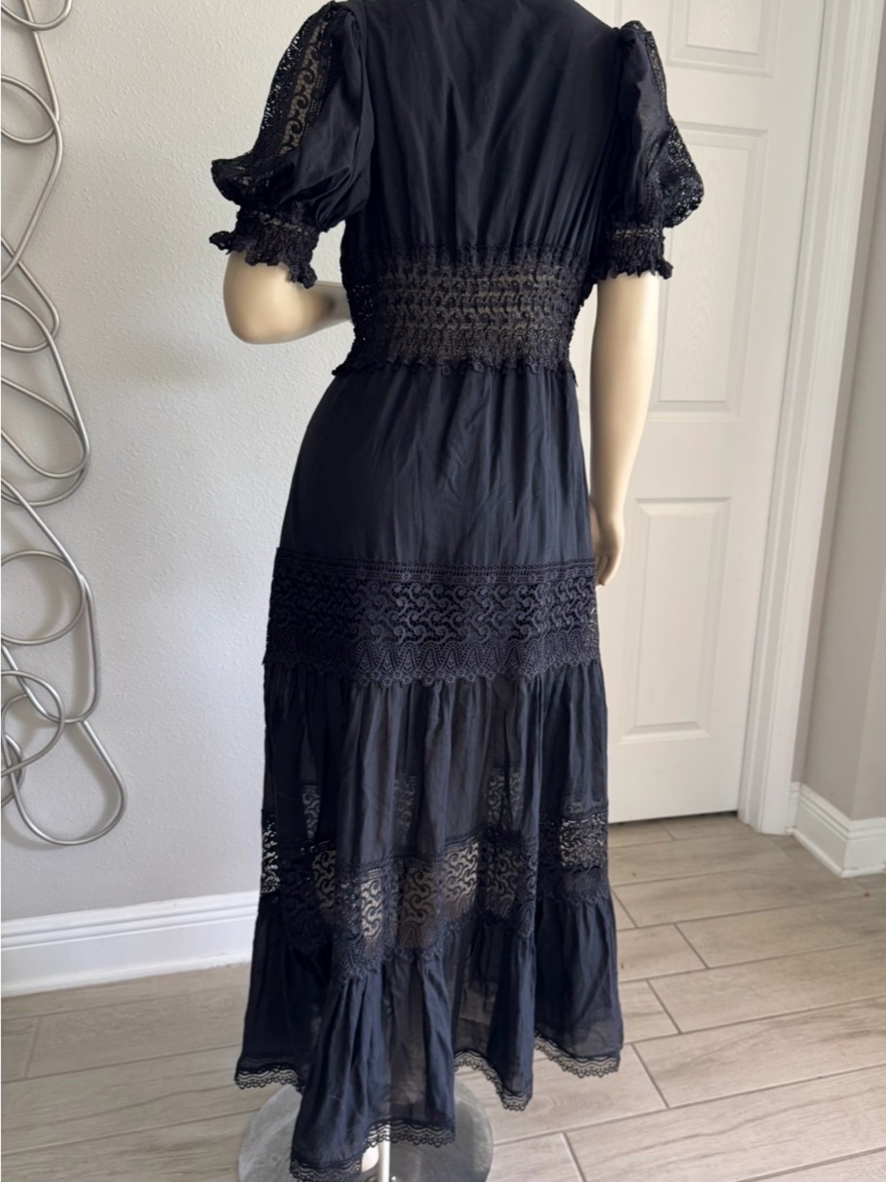 Charo Ruiz Clemence Dress
Black V Neck Long Eyelet Puff Sleeves - Picture 7 of 8